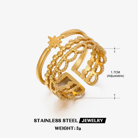 Wholesale Ladies Geometric Stainless Steel Open Adjustable Electroplated Ring Jewelry