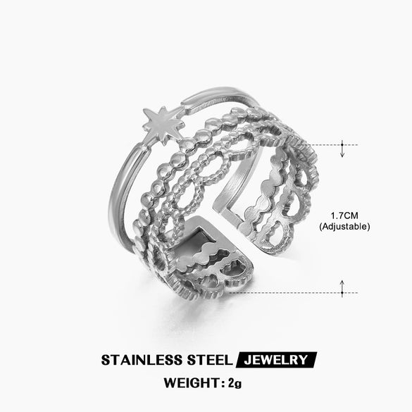 Wholesale Ladies Geometric Stainless Steel Open Adjustable Electroplated Ring Jewelry
