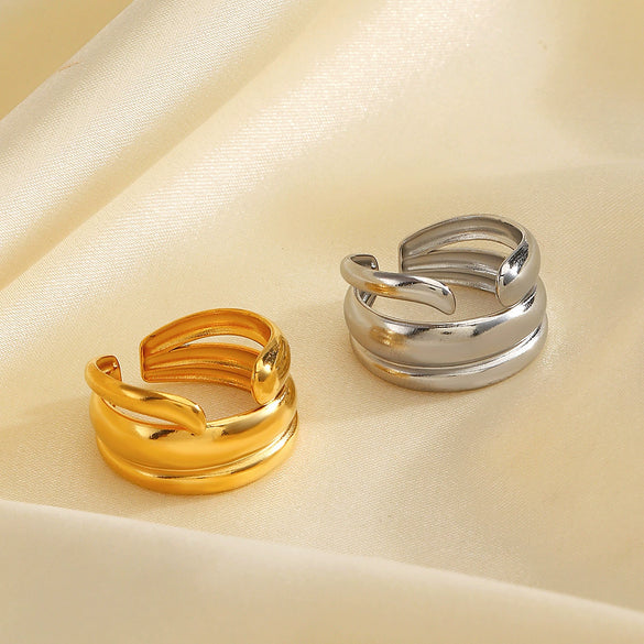 Wholesale Ladies Geometric Stainless Steel Open Hip Hop Ring With 18K Gold Plated Electroplating