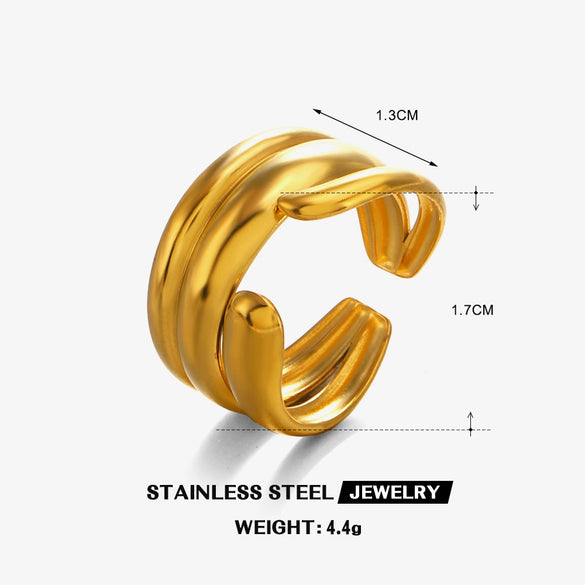 Wholesale Ladies Geometric Stainless Steel Open Hip Hop Ring With 18K Gold Plated Electroplating