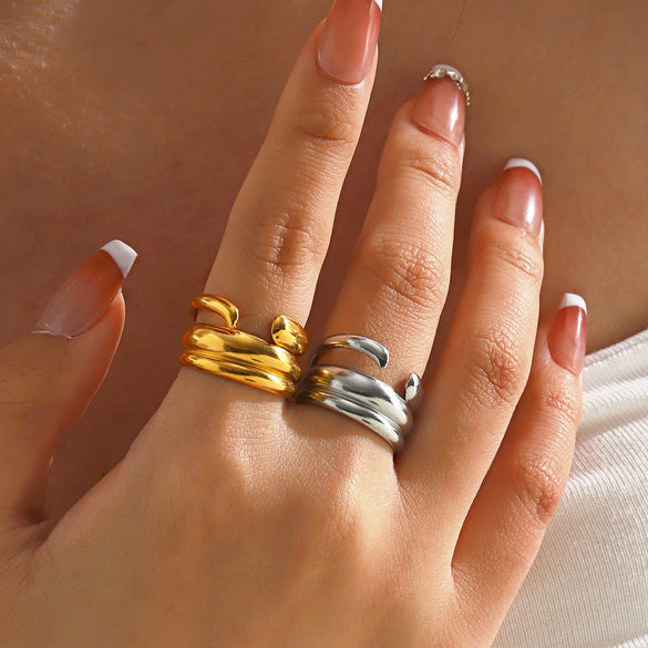 Wholesale Ladies Geometric Stainless Steel Open Hip Hop Ring With 18K Gold Plated Electroplating