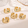 Wholesale Ladies Geometric Stainless Steel Ring With Obsidian Turquoise Malachite Tiger's Eye Stone Electroplated