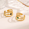 Wholesale Ladies Geometric Stainless Steel Ring With Obsidian Turquoise Malachite Tiger's Eye Stone Electroplated