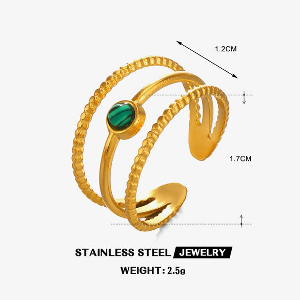 Wholesale Ladies Geometric Stainless Steel Ring With Obsidian Turquoise Malachite Tiger's Eye Stone Electroplated