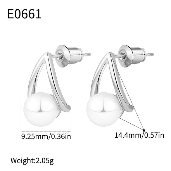 Wholesale Ladies Geometric Style Pearl Earrings Copper Plated 14K Real Gold