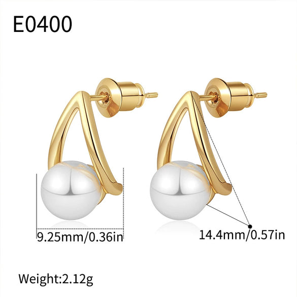 Wholesale Ladies Geometric Style Pearl Earrings Copper Plated 14K Real Gold