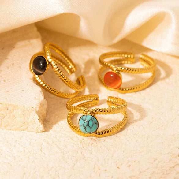 Wholesale Ladies Geometric Titanium Steel Ring Retro Line Hollow Electroplated Design