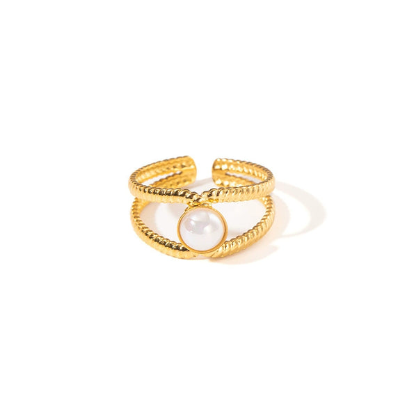 Wholesale Ladies Geometric Titanium Steel Ring Retro Line Hollow Electroplated Design