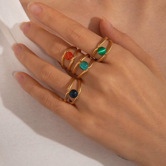 Wholesale Ladies Geometric Titanium Steel Ring Retro Line Hollow Electroplated Design