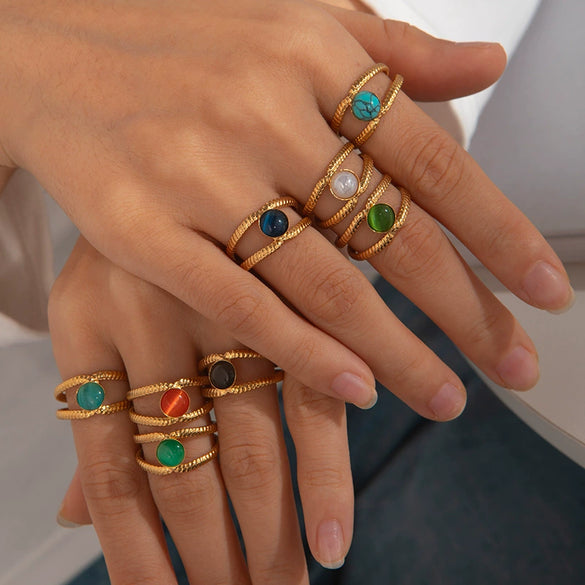 Wholesale Ladies Geometric Titanium Steel Ring Retro Line Hollow Electroplated Design