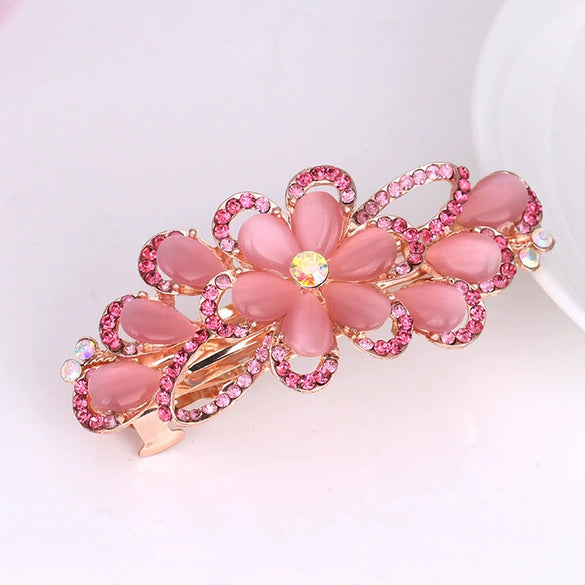 Wholesale Ladies Hair Accessories Alloy Nickelfree Plated Electroplated Cat's Eye Flower Hair Clip