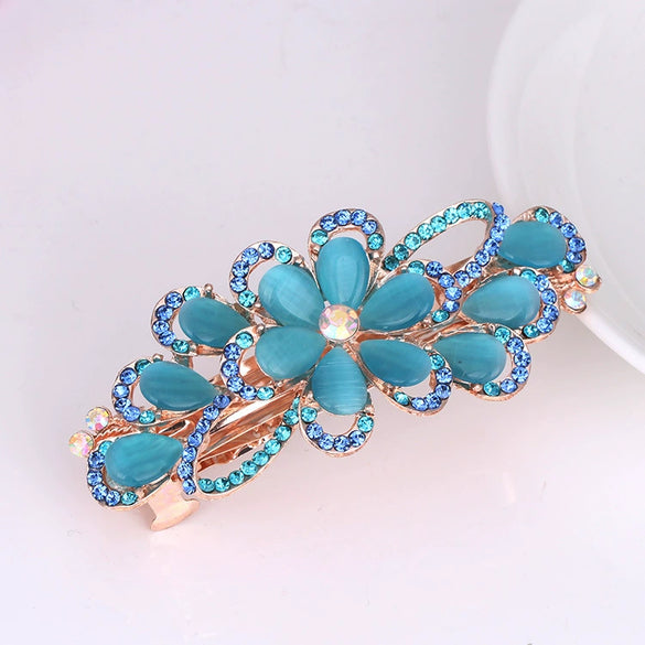 Wholesale Ladies Hair Accessories Alloy Nickelfree Plated Electroplated Cat's Eye Flower Hair Clip