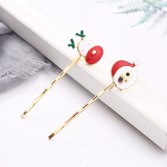 Wholesale Ladies Hair Accessories Hairpin Cartoon Character Santa Claus Elk Electroplated