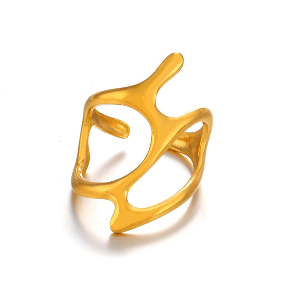 Wholesale Ladies Hip Hop Retro Irregular Geometric Stainless Steel Opening Ring With Electroplating