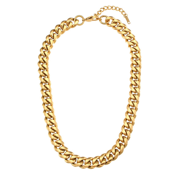 Wholesale Ladies Hiphop Stainless Steel Necklace With Geometric Pattern And Cuban Chain Electroplated