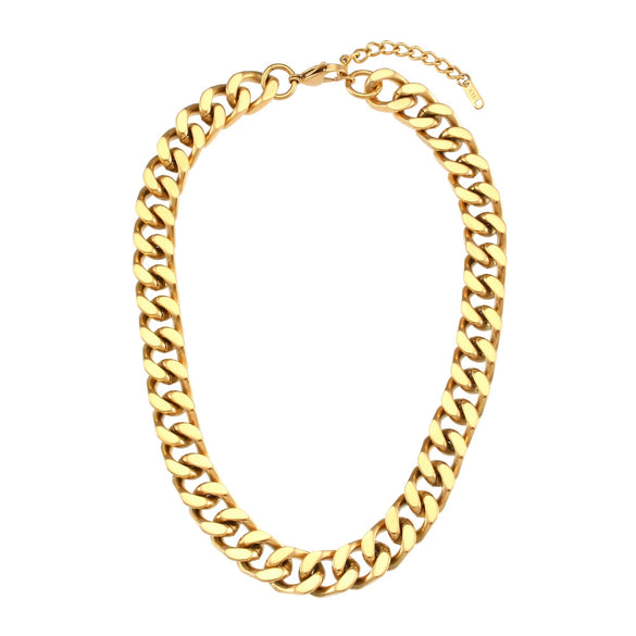 Wholesale Ladies Hiphop Stainless Steel Necklace With Geometric Pattern And Cuban Chain Electroplated