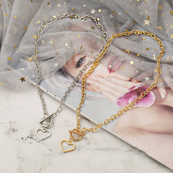 Wholesale Ladies Jewelry Alloy Heart Geometric Clavicle Chain With Electroplating Design