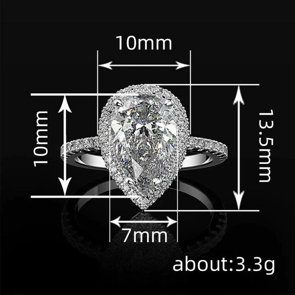 Wholesale Ladies Jewelry Creative Shining Drop Shaped Zircon Copper Ring With Geometric Pattern High End Style