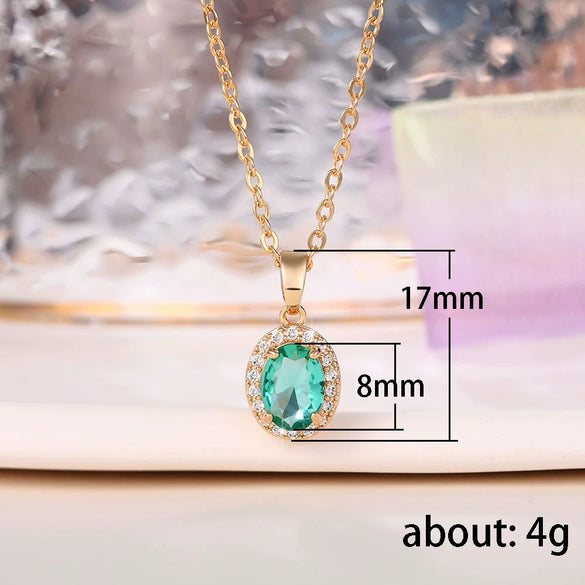Wholesale Ladies Jewelry Retro Necklace Copper Pendant Mixed Gem Inlay Zircon Geometric Ochain