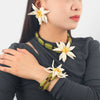 Wholesale Ladies Jewelry Set With Exaggerated Flower Acrylic Earrings Necklace Bracelet In Geometric Style And Bamboo Chain