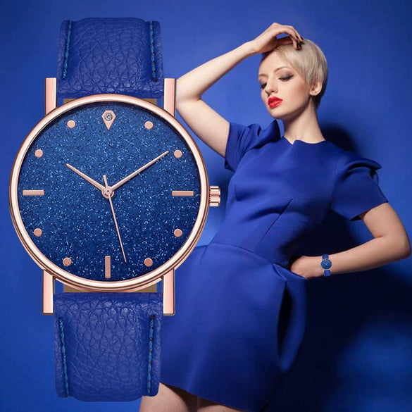Wholesale Ladies Leisure Quartz Watches With Starry Design Alloy Case Imitation Leather Belt And Round Dial