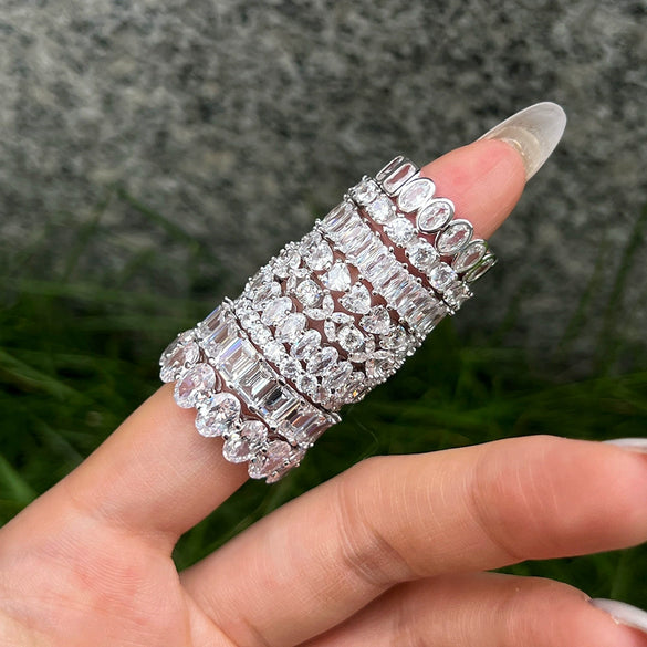Wholesale Ladies Light Luxury Geometric S925 Sterling Silver Ring With Imitation Diamond And Electroplating