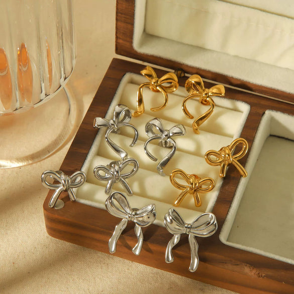 Wholesale Ladies Light Luxury Highend Bow Titanium Steel Electroplated Earrings