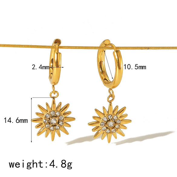 Wholesale Ladies Light Luxury Stainless Steel Earrings With Sunflower Shape And Diamond Design