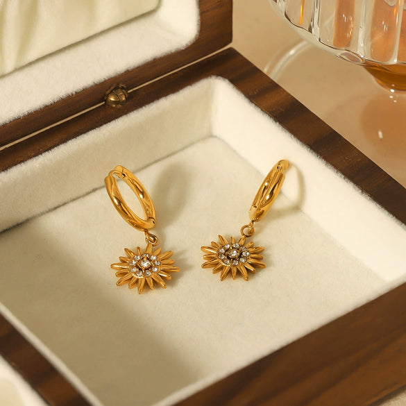 Wholesale Ladies Light Luxury Stainless Steel Earrings With Sunflower Shape And Diamond Design
