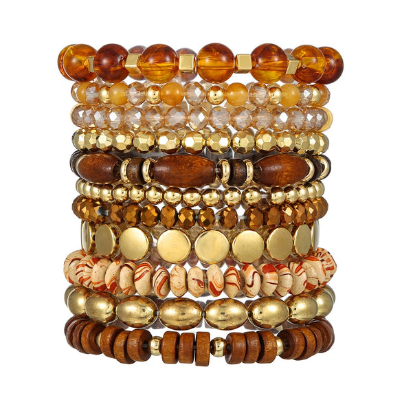 Wholesale Ladies Multilayered Acrylic Bohemian Style Geometric Handmade Beaded Elastic Rope Bracelet Suit