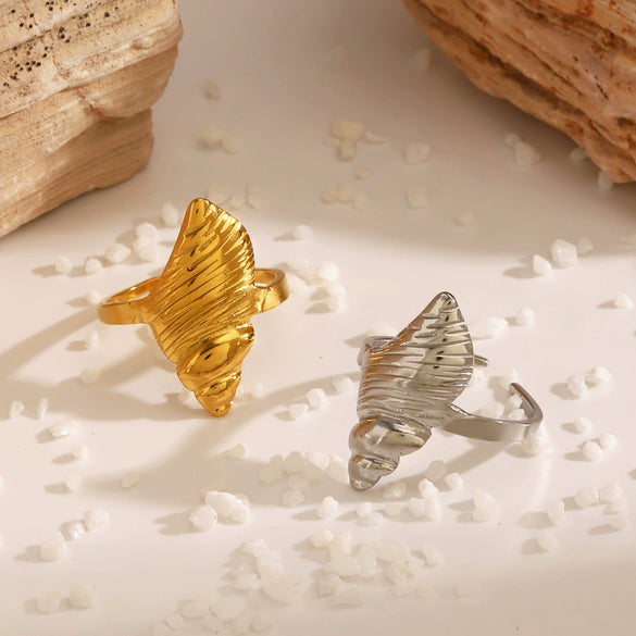 Wholesale Ladies Natural Style Stainless Steel Conch Electroplated Ring