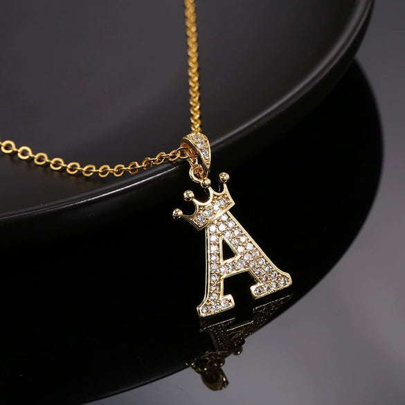 Wholesale Ladies Necklace Copper Inlaid Zircon Alloy Pendant With English Letter Microinlay Style
