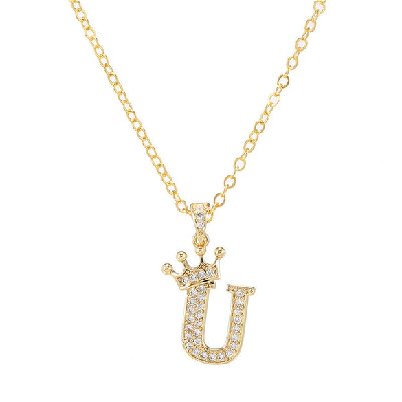 Wholesale Ladies Necklace Copper Inlaid Zircon Alloy Pendant With English Letter Microinlay Style