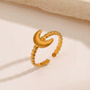 Wholesale Ladies' Opening Adjustable Stainless Steel Moon Ring With Geometric Design 18K Gold Plated