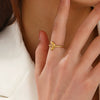 Wholesale Ladies' Opening Adjustable Stainless Steel Moon Ring With Geometric Design 18K Gold Plated