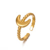 Wholesale Ladies' Opening Adjustable Stainless Steel Moon Ring With Geometric Design 18K Gold Plated