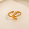 Wholesale Ladies' Opening Adjustable Stainless Steel Moon Ring With Geometric Design 18K Gold Plated