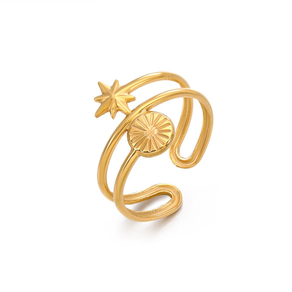 Wholesale Ladies Personality Stainless Steel Geometric Round Opening Star Ring