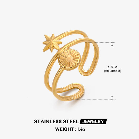 Wholesale Ladies Personality Stainless Steel Geometric Round Opening Star Ring