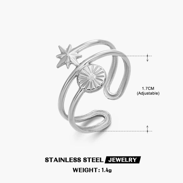 Wholesale Ladies Personality Stainless Steel Geometric Round Opening Star Ring