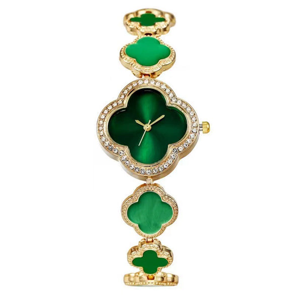 Wholesale Ladies Quartz Watch Fashion Simple Lucky Four Leaf Clover Alloy Case Stainless Steel Strap Rhombus Dial