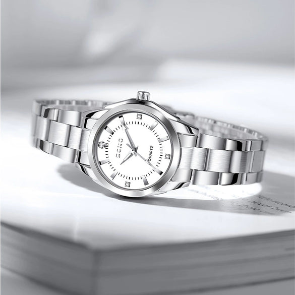 Wholesale Ladies Quartz Waterproof Watch With Alloy Case And Strap Round Dial Mineral Reinforced Glass Mirror Single Folding Buckle Stainless Steel Buckle College Style