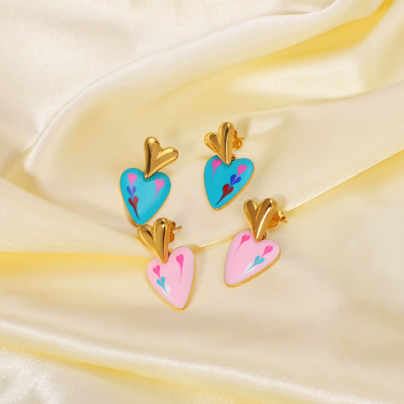 Wholesale Ladies Retro Color Oil Drop Geometric Stainless Steel Earrings With 18K Vacuum Plating In Furnace
