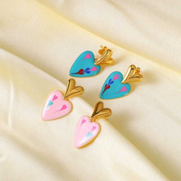 Wholesale Ladies Retro Color Oil Drop Geometric Stainless Steel Earrings With 18K Vacuum Plating In Furnace