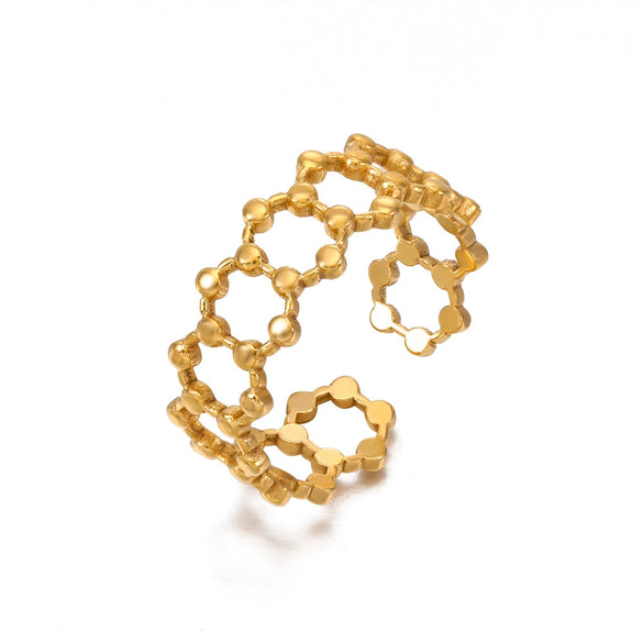 Wholesale Ladies Retro Geometric Hollow Stainless Steel Hip Hop Ring With Electroplating Does Not Fade