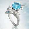 Wholesale Ladies Ring Jewelry Copper Inlaid Sapphire Blue Zircon Dolphin Shape Animal Pattern