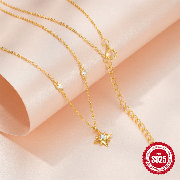 Wholesale Ladies S925 Sterling Silver Classic Star Stacked Wear Necklace With Geometric Pattern And Electroplating O Chain