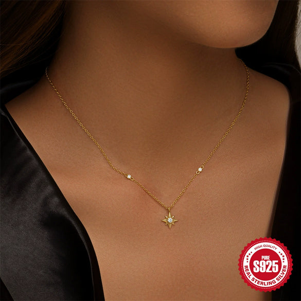 Wholesale Ladies S925 Sterling Silver Classic Star Stacked Wear Necklace With Geometric Pattern And Electroplating O Chain