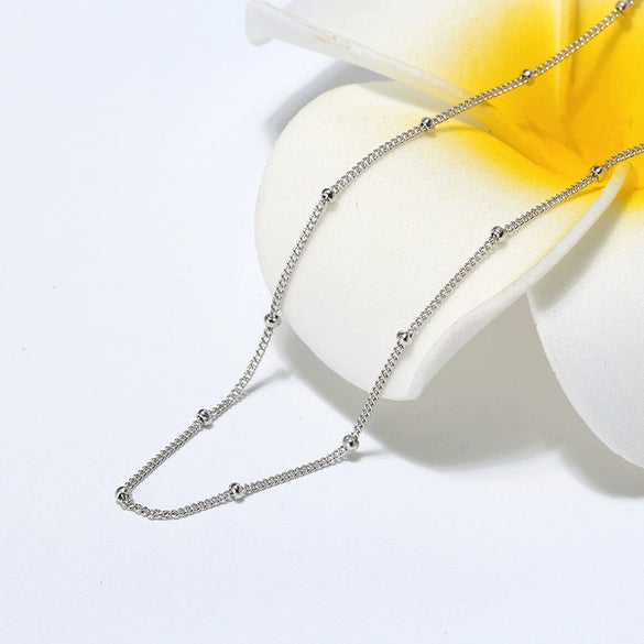 Wholesale Ladies S925 Sterling Silver Side Beaded Chain Necklace With Geometric Pattern Pendant And Electroplating Treatment