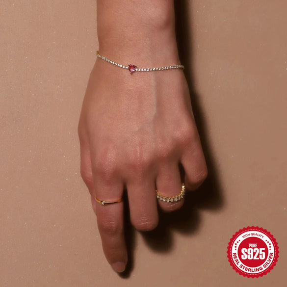 Wholesale Ladies S925 Sterling Silver Tennis Bracelet With Colored Diamond Cz And Geometric Design Electroplated